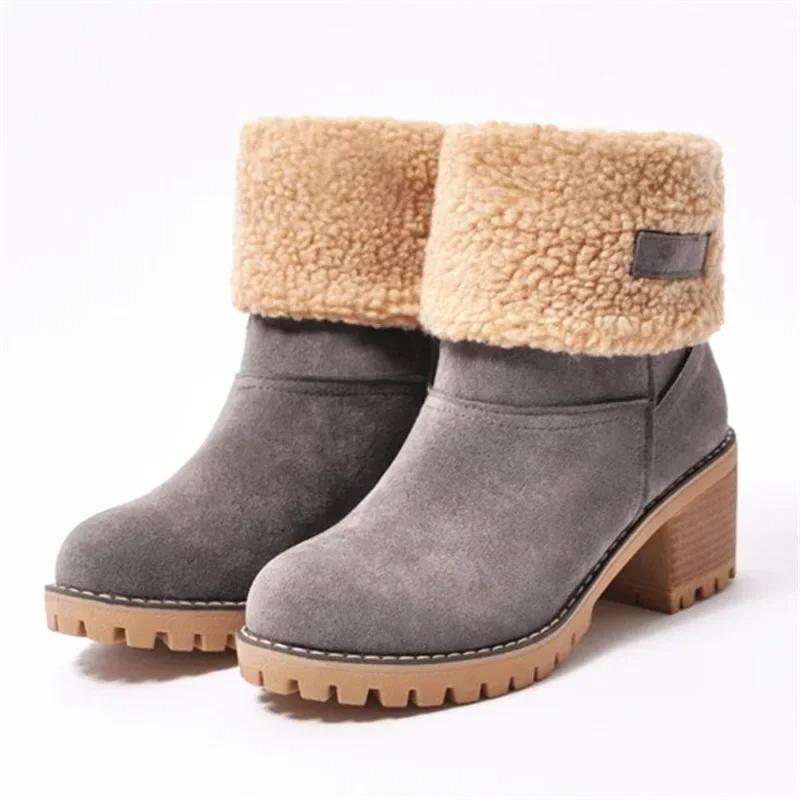 Women's Fur Warm Snow Boots 2023 Winter New Warm Wool Booties Ankle Boot Platform Shoes Turned-over Edge Casual Women Mid Boots