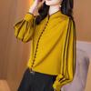 Элегантная мода повседневная однотонная атласная рубашка на пуговицах осенняя рубашка с воротником-стойкой и длинным рукавом свободные пуловеры топы женская одежда