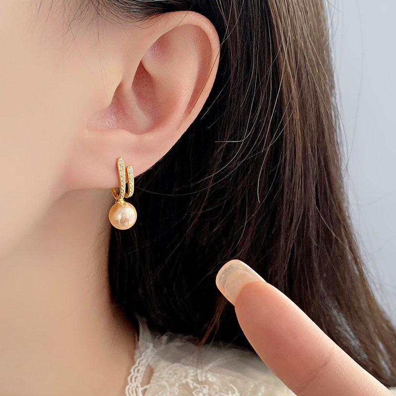 Двухслойные жемчужные серьги, инкрустированные бриллиантами, легкие, роскошные, высокого класса, нишевый дизайн, новые серьги