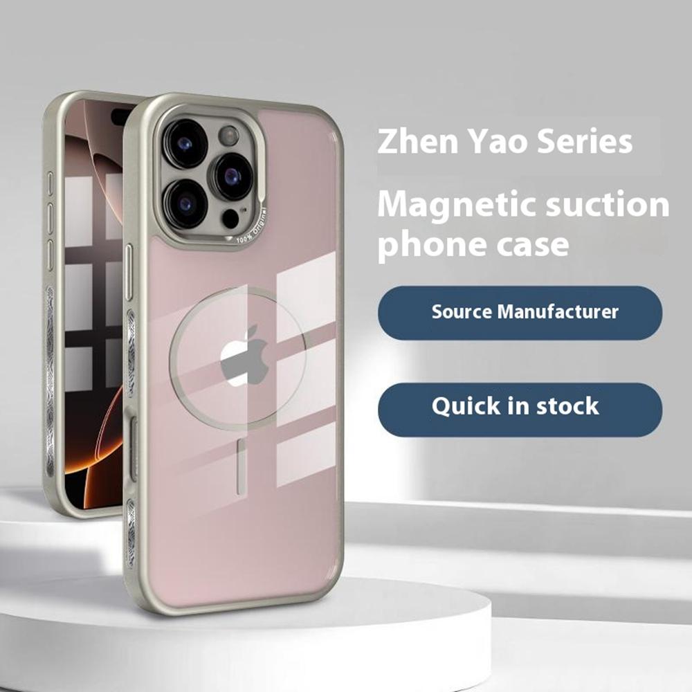 For iPhone 16 Pro Max Case Compatible with MagSafe Metal Lens Frame TPU+Acrylic Phone Back Cover