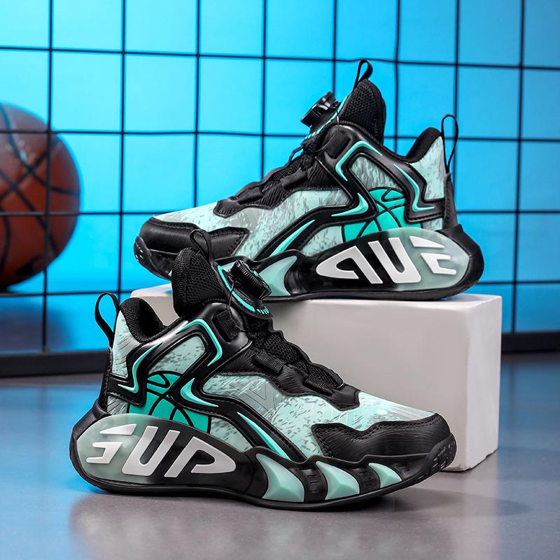 Водонепроницаемые кожаные баскетбольные кроссовки для мальчиков с нескользящей подошвой и вращающейся кнопкой для осени и зимы