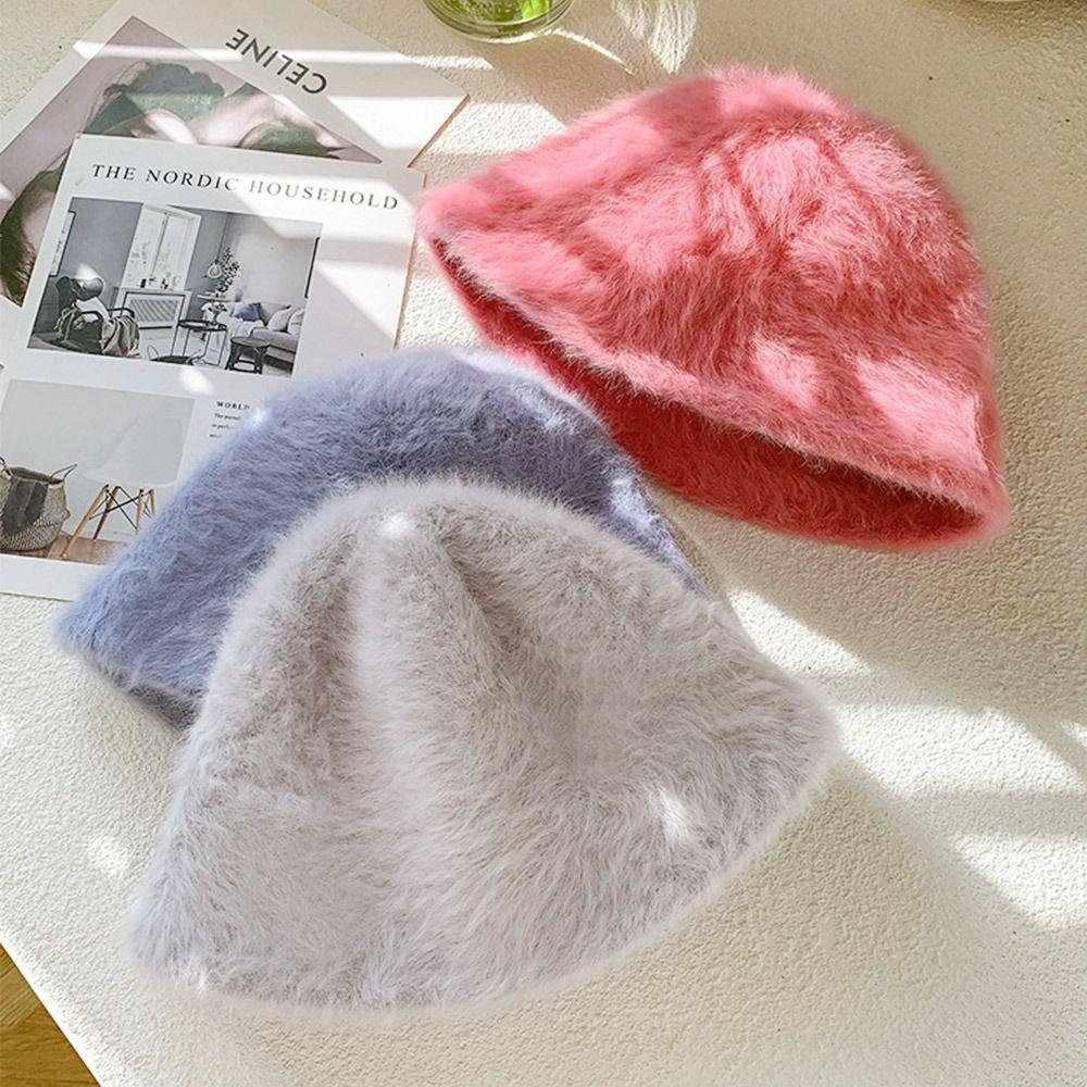 Плюшевая кепка рыбака, меховая панама, плюшевая шляпа-ведро для женщин