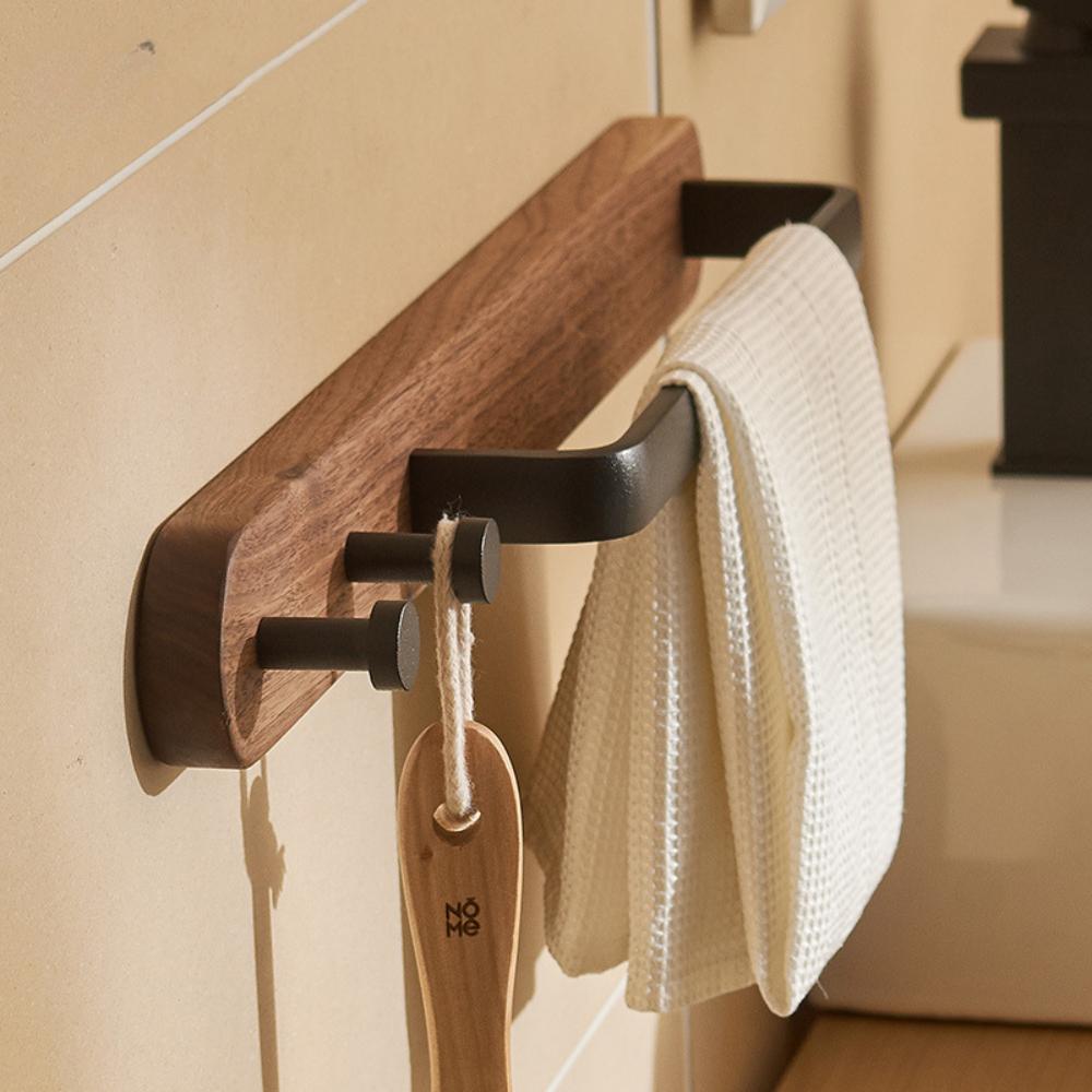 Вешалка для полотенец из орехового дерева с металлическим стержнем, настенная вешалка для полотенец, крючок для ванной комнаты