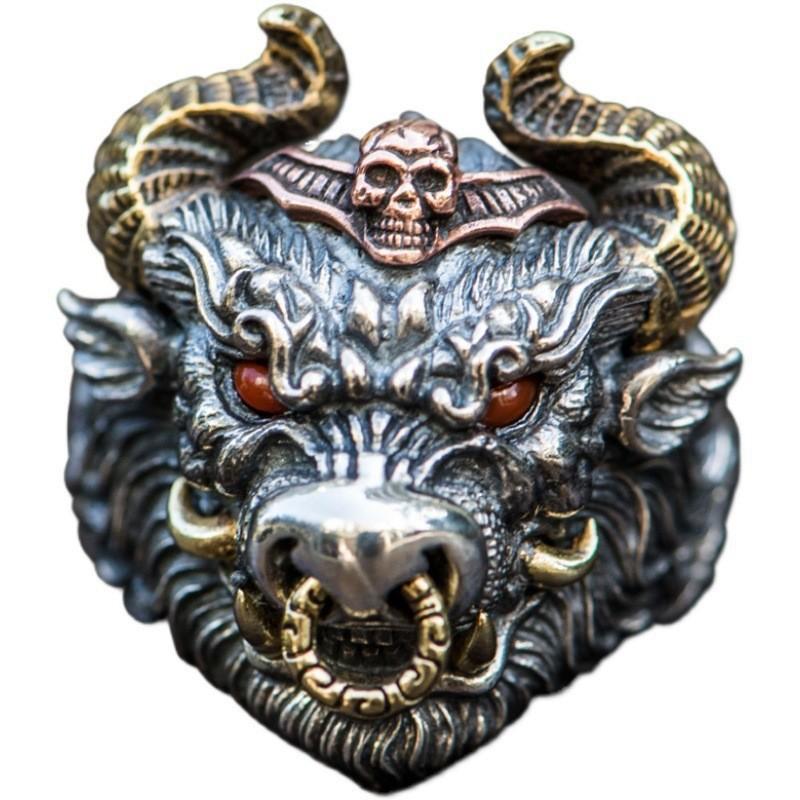 Ring with Bull Head for Men and Women, Open Style New Year Gift, Index Finger Ring, Domineering Carving
