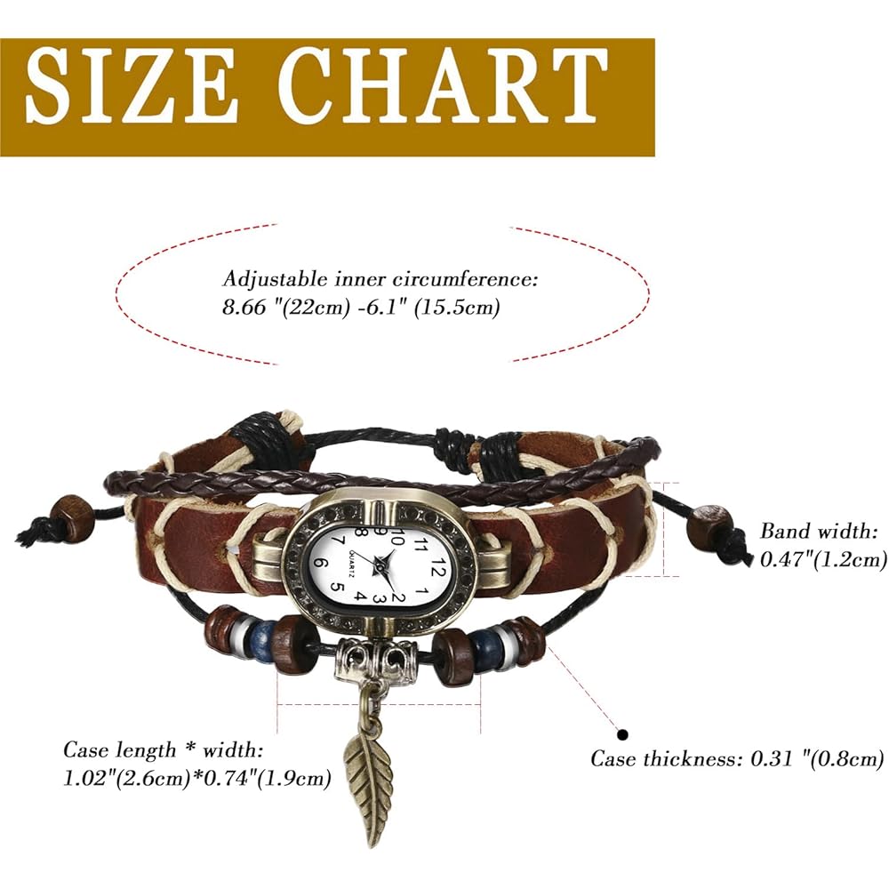 "Vintage Women's Analog Bracelet Watch Leather Strap Multi-Wrap Leaf Design Square Casual Accessory"