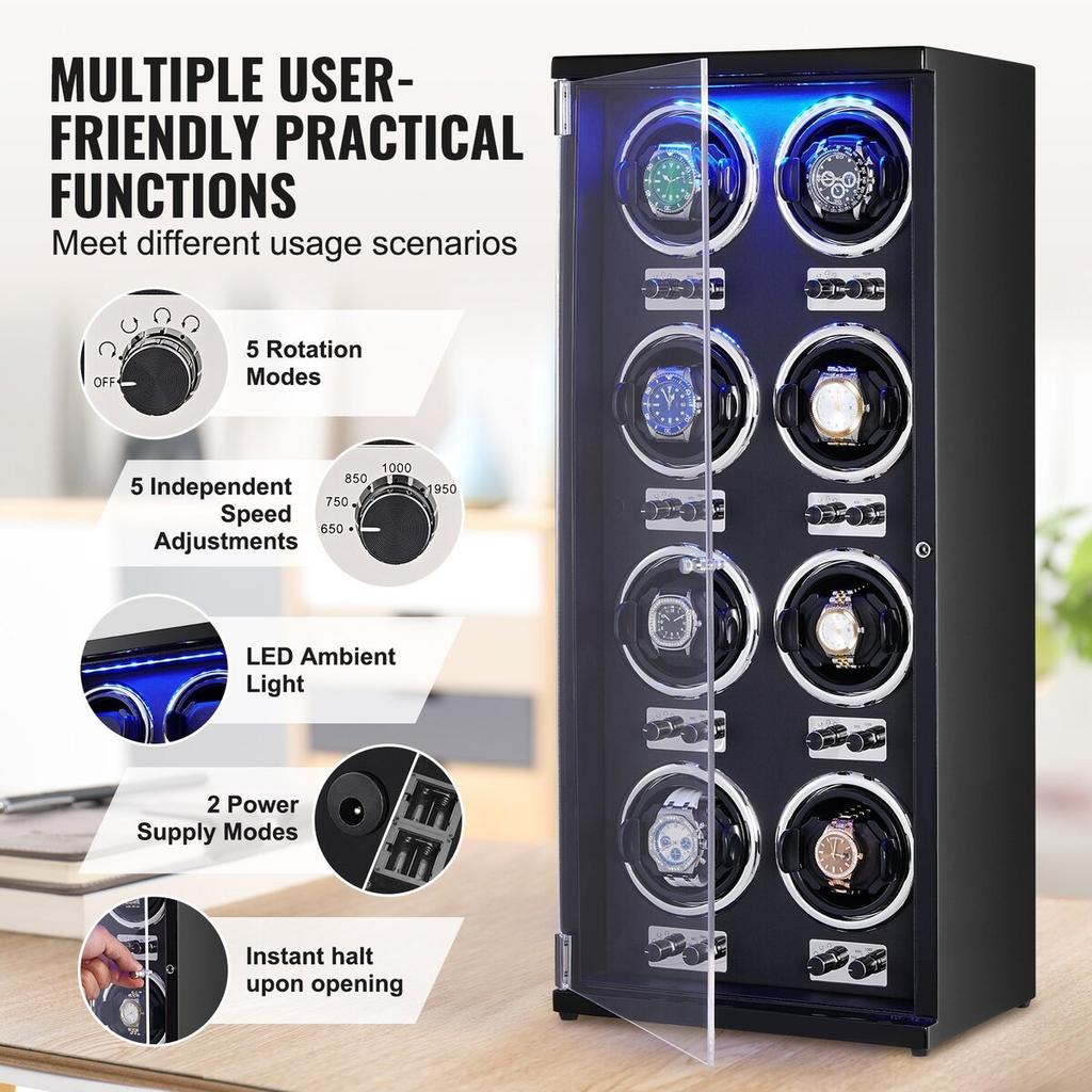 Watch Winder for 8 Automatic Watches with 8 Quiet Japanese Mabuchi Motors