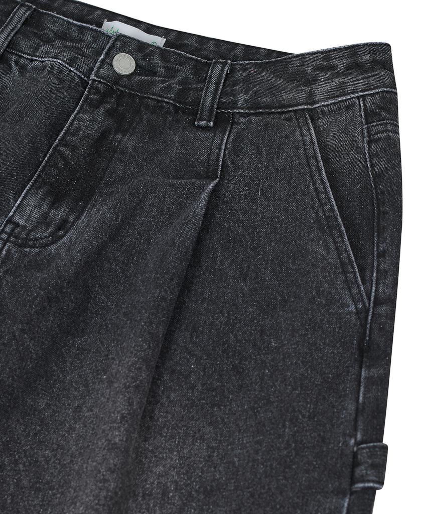 STANDARDERROR 87-Stan171 Minimal Wash Carpenter Bermuda Denim Pants Vintage Black