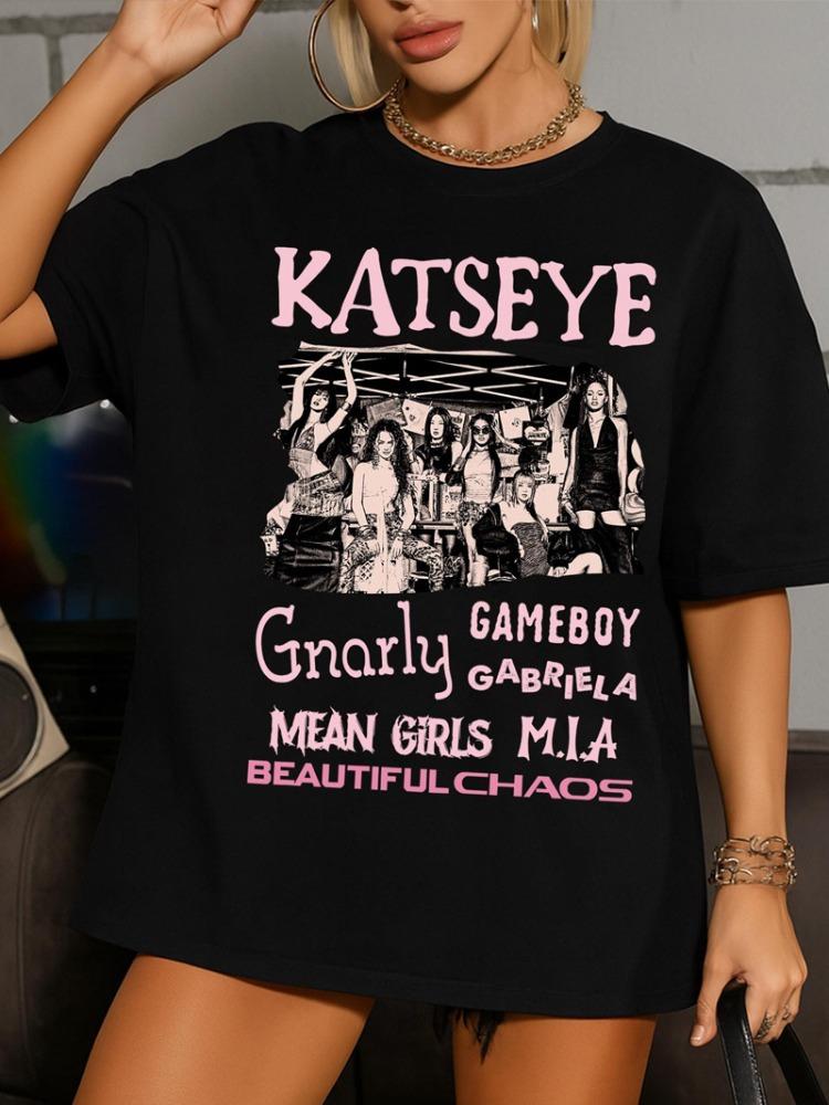 Retro Katseye Beautiful Chaos Tshirts Kpop Tee Women and Unisex Oversized Tee Graphic Short Sleeve TShirt Unisex Unisex Women Summer