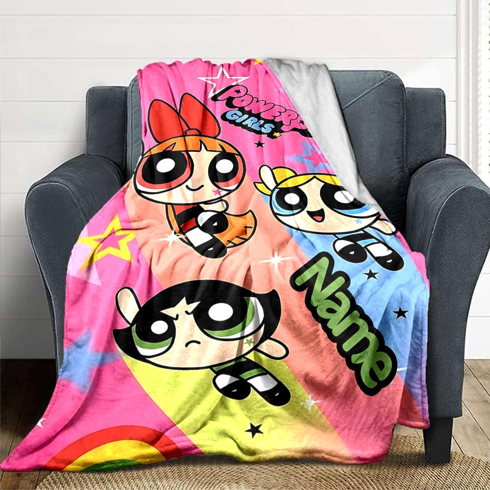 Custom Name Powerpuff Girls Adventure Party Blanket For Couch Bed Plush Cozy Fuzzy Blanket Super Soft Warm Blankets For Fall And Winter 0916297