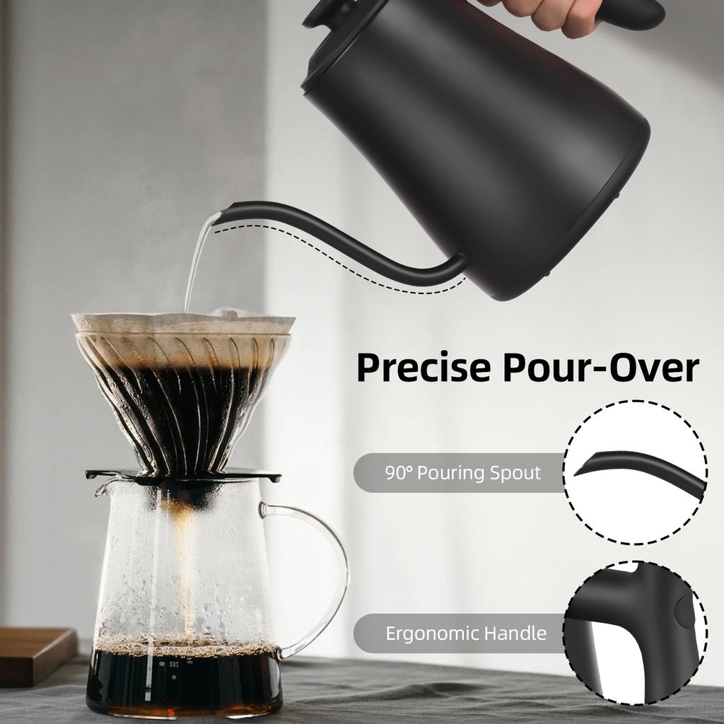 Gooseneck Electric Kettle with Thermometer Electric Kettle 1L with Auto Shut-Off 1200W Boil Dry