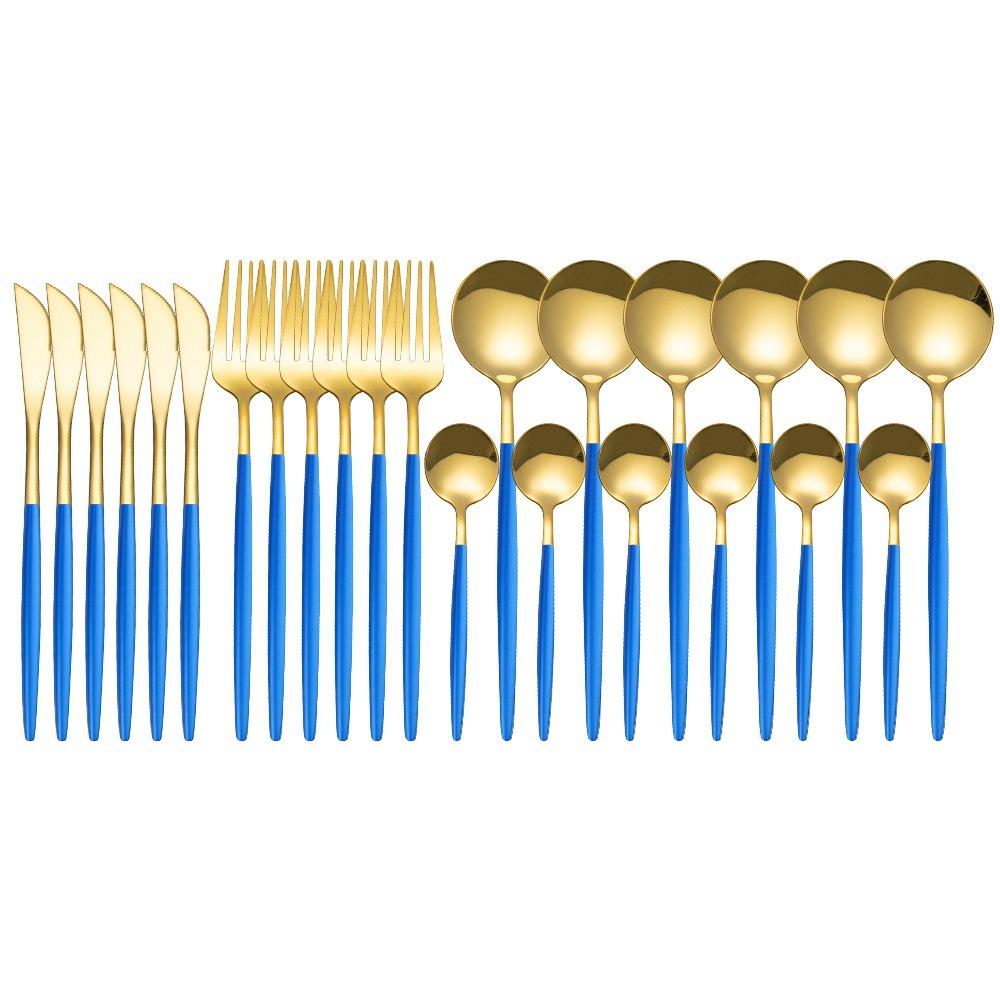 Gold Cutlery Set 24 Piece Tableware Sets Of Dishes Knifes Spoons Forks Set Stainless Steel Cutlery Dinnerware Set Spoon Settings