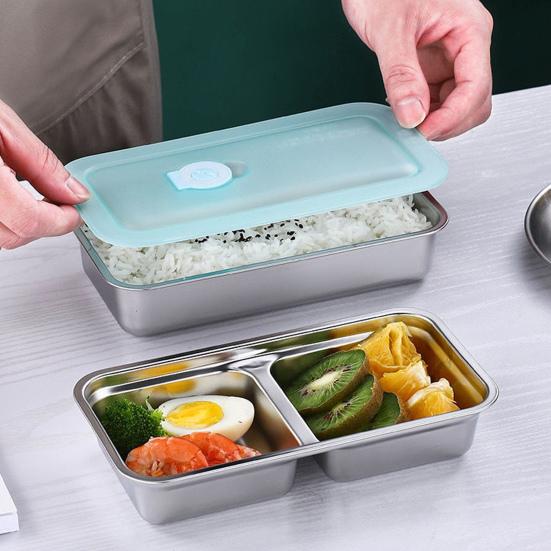 2 шт. контейнеры из нержавеющей стали для закусок, двойной отсек для приправ с крышками, ланч-бокс Bento