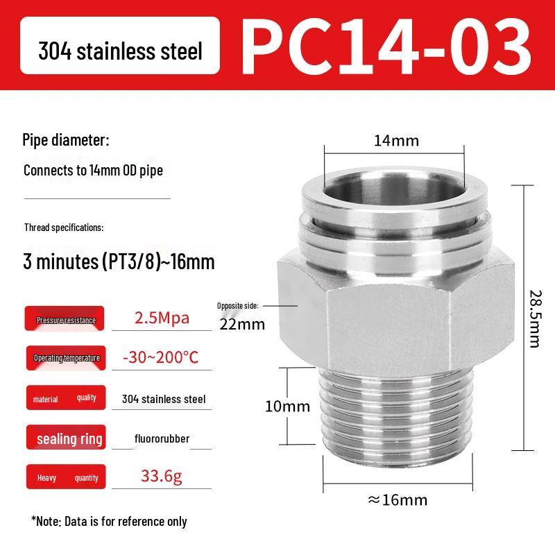 Пневматический быстросъемный фитинг из нержавеющей стали 304, поворотное колено PC16-06/PC8-02, PL6-M5/04