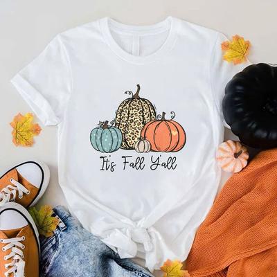Горячие футболки с принтом тыквы It'S Fall Y'All для женщин с коротким рукавом, забавные футболки с круглым вырезом It'S Fall Y'All Pumpkin