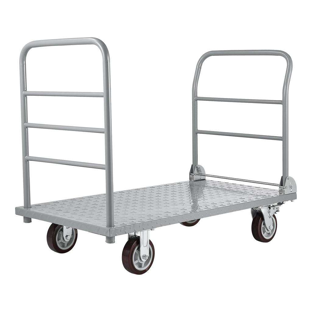 VEVOR Platform Truck, 2650 lbs Capacity, Heavy Duty Flatbed Cart Dolly with Detachable Guardrail and Swivel Wheels, Foldable Hand Push Truck Cart