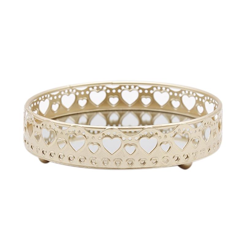 Nordic Luxury Metal Mirror Tray Round Plate Desktop Jewelry Storage for Coffee Table Dresser Bathroom Bedroom Home Decor