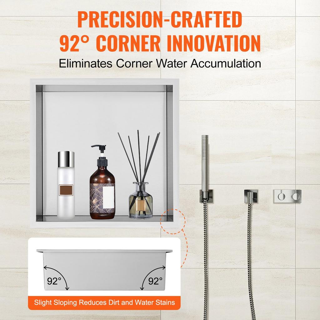 VEVOR 33.02 x 33.02 cm No Tile Shower Niche 304 Stainless Steel, Wall-Inserted Niche Recessed Double Shelves