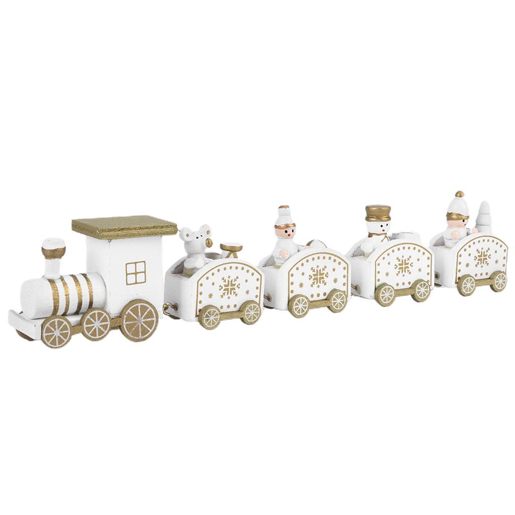 Wooden Santa Trains Toy Cartoon Children Kid Christmas Gift Showcase DecorationWhite