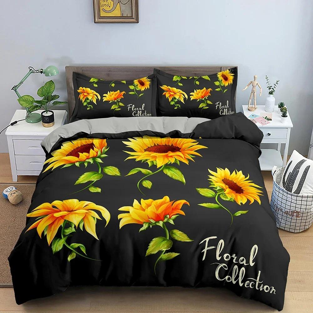 Pillowcase Single Double Size Home Textile with Sun Flower Duvet Cover Floral Bedding Set 3D Printed Comforter Covers Tool