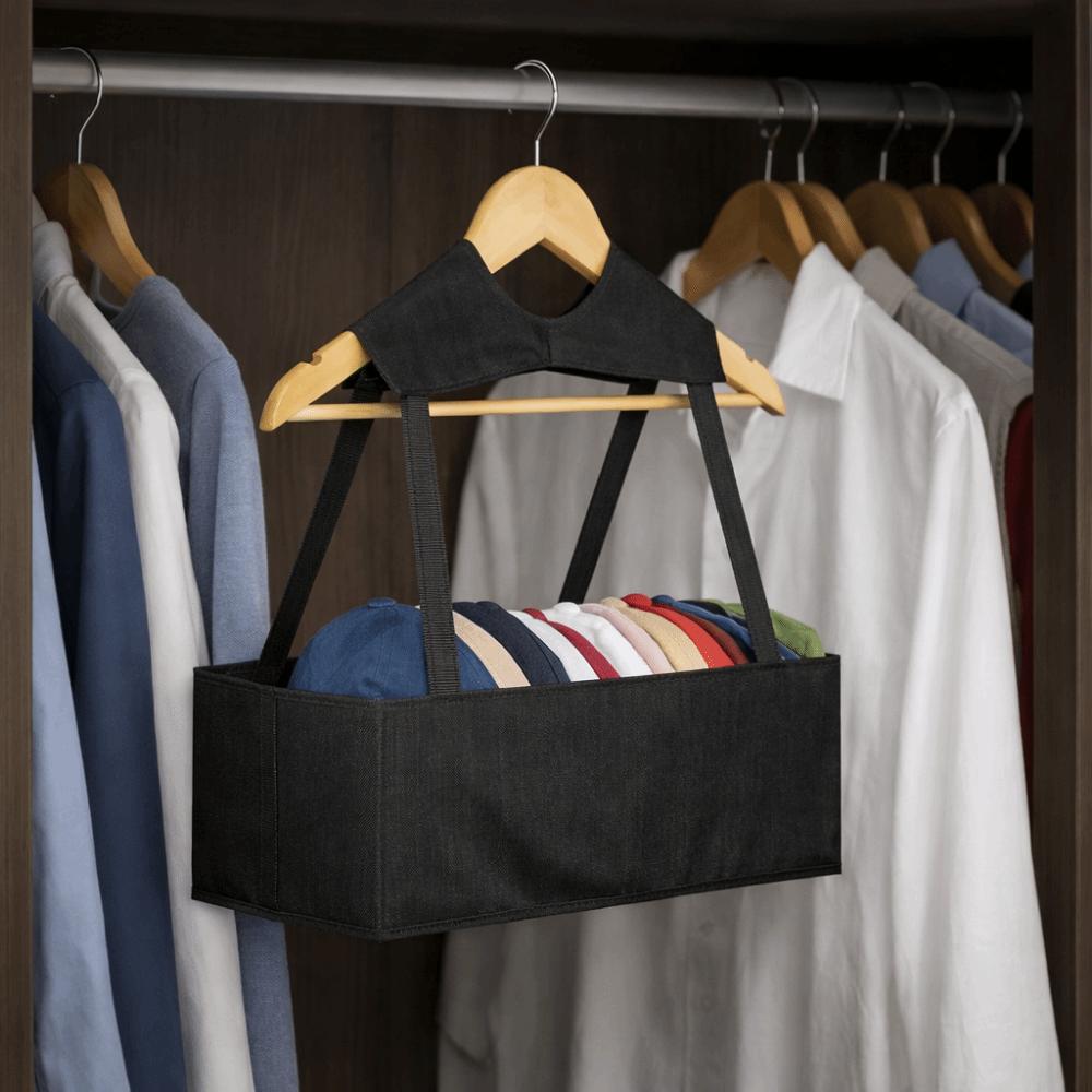 Non-woven Fabric Baseball Cap Storage Hanging Bag Folding Space Saving Underwear Storage Box Black Closet Cap Container Bedroom