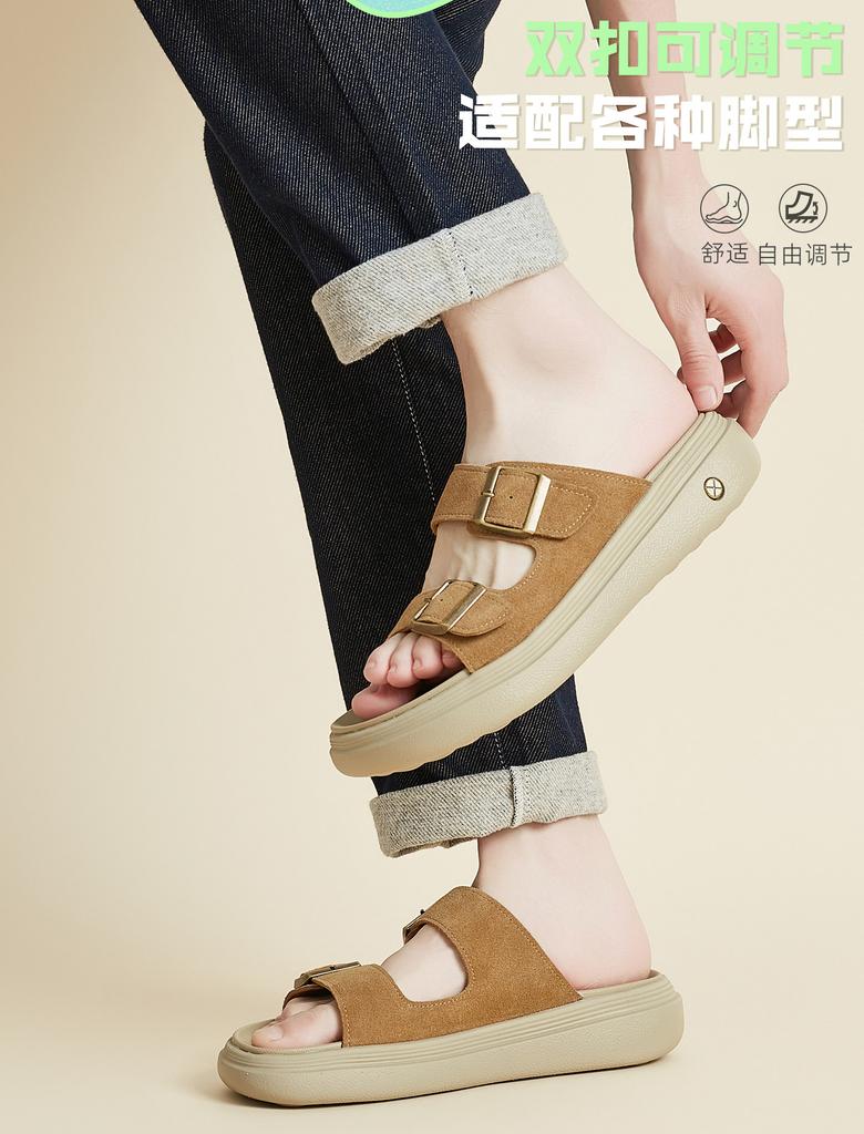 Caesar summer leather one-piece slippers for men, 2026 new style for men's casual beach shoes, anti slip and odor proof