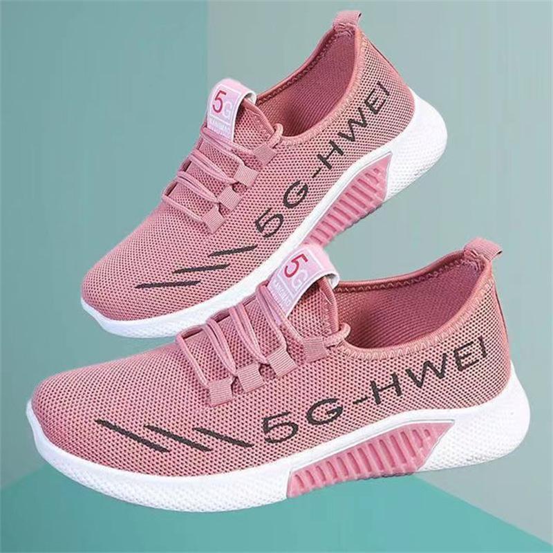 New Fly-Knit Sneakers Women's Spring, Summer and Autumn Soft Bottom Breathable Mesh Running Shoes Fashionable All-Matching Coconut Shoes
