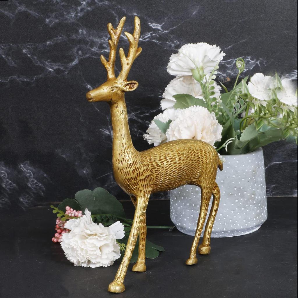 Brass Standing Deer Statue God Home Decor Murti Idol for Home Temple Puja Office Shop Counter Decorative Showpiece Vastu and Return Gift 9 Inches
