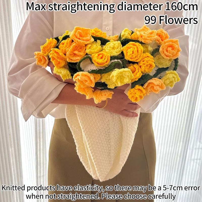 Multicolored Pointed-Angled Rose Bouquet Blankets Hand-Knitted Crocheted Rose Sofa Blankets Wedding Valentine Girlfriend Gifts