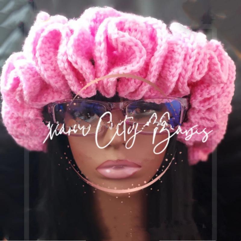 NEW Women Crochet Bucket Hats Y2k Fashion Pleated Ruffles Knitted Hat