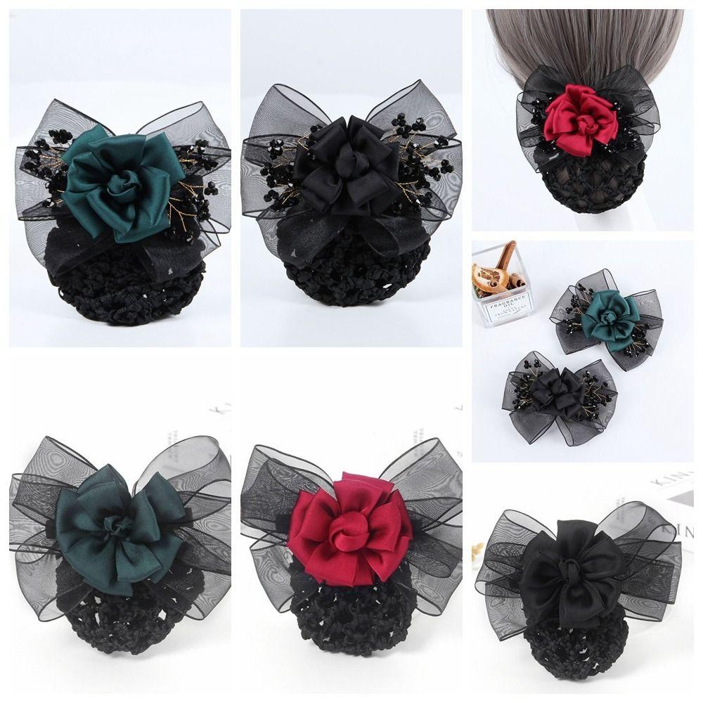 Зажим для хвоста, вязанная крючком булочка, сетка в корейском стиле, сетка для волос с бантом, сладкий цветок, снуд, весенняя заколка, офисная леди