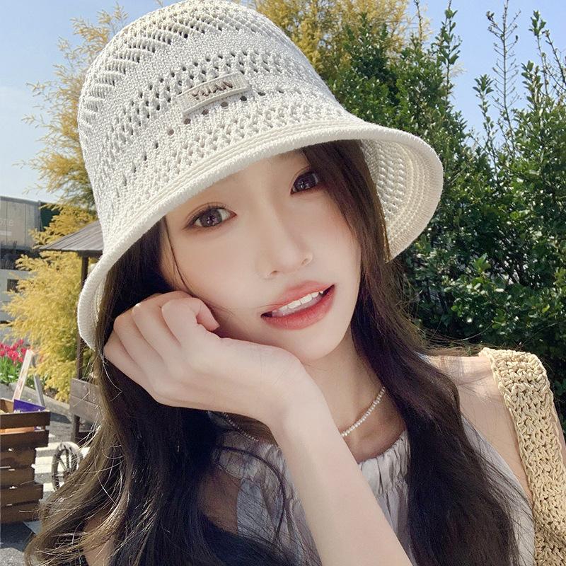Summer new hat women's small fresh knitted breathable bucket hat outdoor versatile bucket hat sunshade sunscreen hat tide
