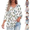 Shirts For Women Trendy V Neck Button T Shirts Casual Printed Summer Tees T Shirt Blouse Three Quarter Sleeve Tops For Women