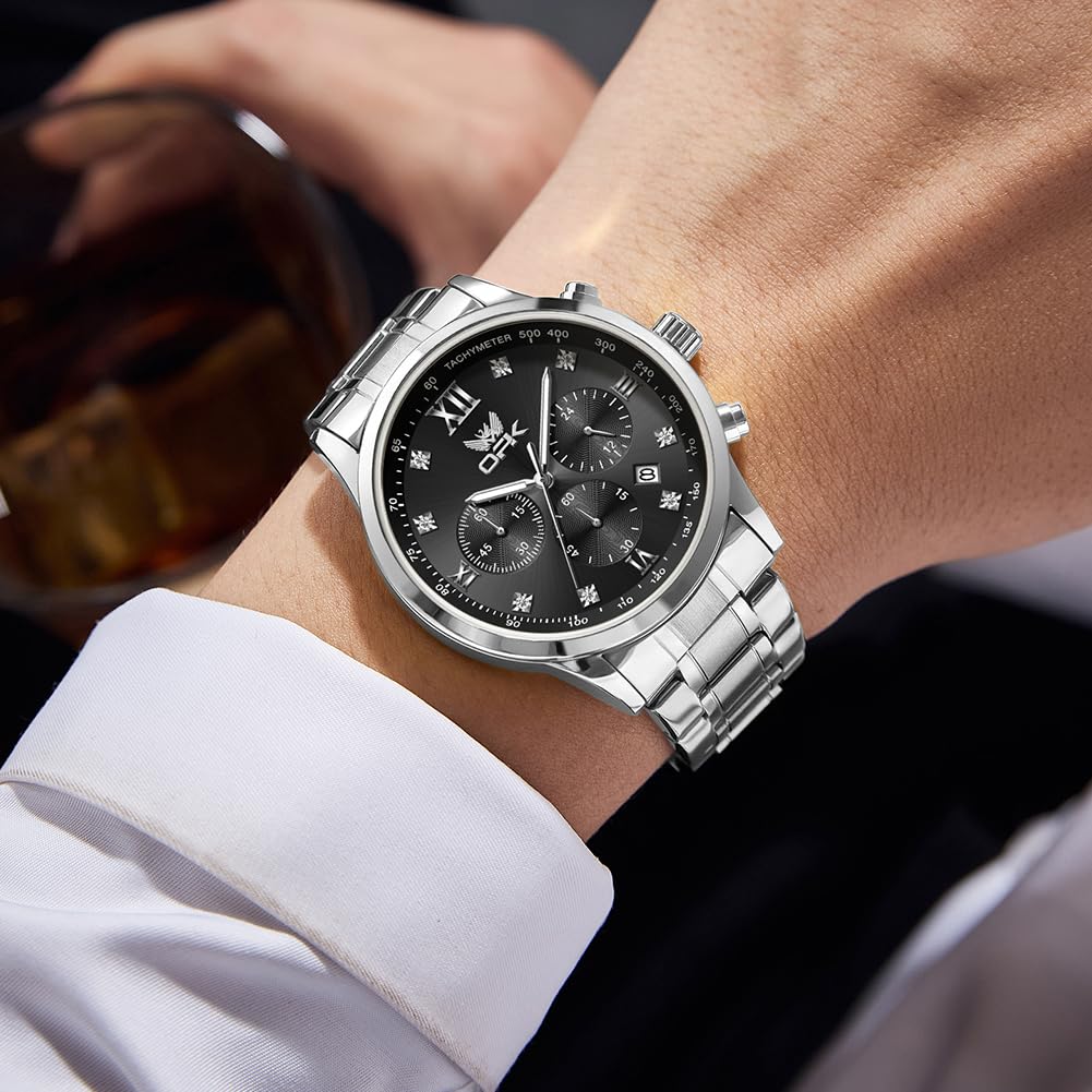 Кварцевые часы OPK с датой, люминесцентные, классические, из нержавеющей стали, для школы или офиса, мужские, дисплей, водонепроницаемые, циферблат, стильные, дизайн, многофункциональные, стальные,