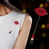 Elegant Fashion Accessories Banquet Romantic Scarf Pin Badge Jewelry Red Lip Lipstick Brooch