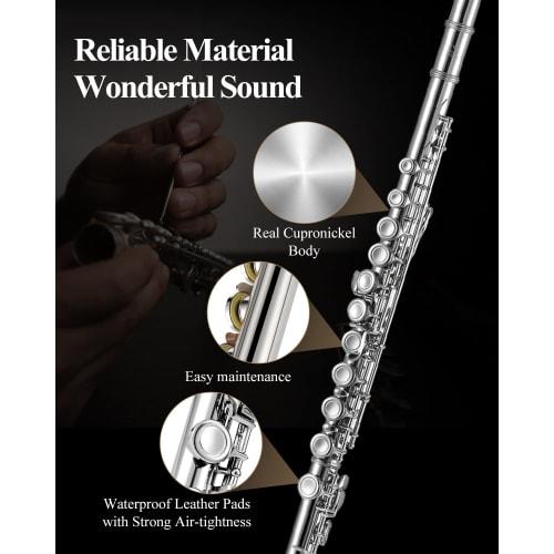 Eastar Flute, 16-Hole, Covered Keys, E Mechanism, Offset, Nickel-Plated, with Stand and Case, Beginner's Set (Silver), Perfect for School Openings