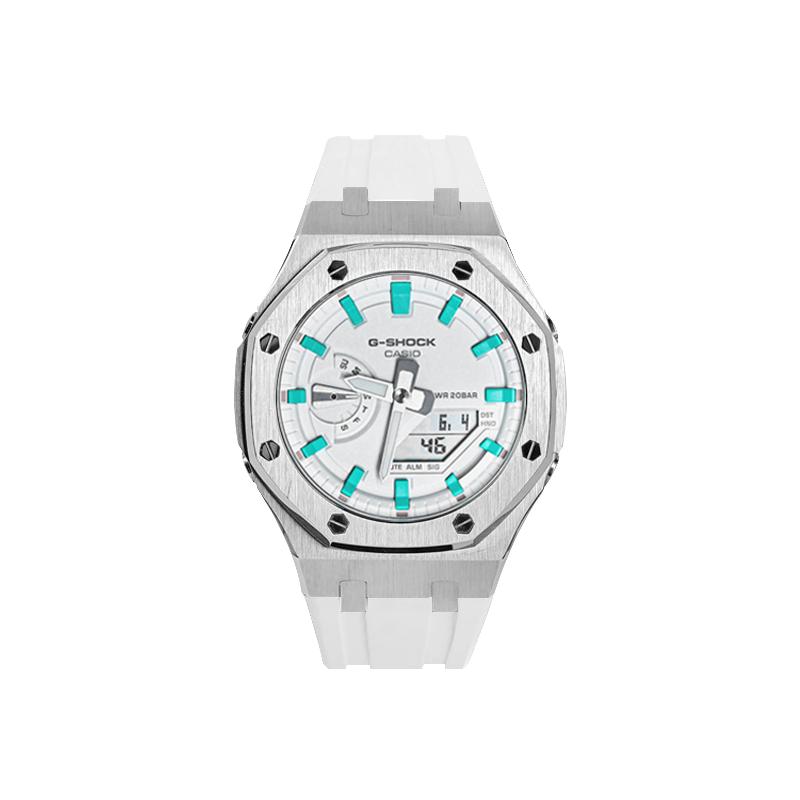 Casio Кастомизированные часы, модифицированная серия, водонепроницаемые 200 м, люминесцентные, кварцевые, унисекс, белый циферблат GA-2100-7A7