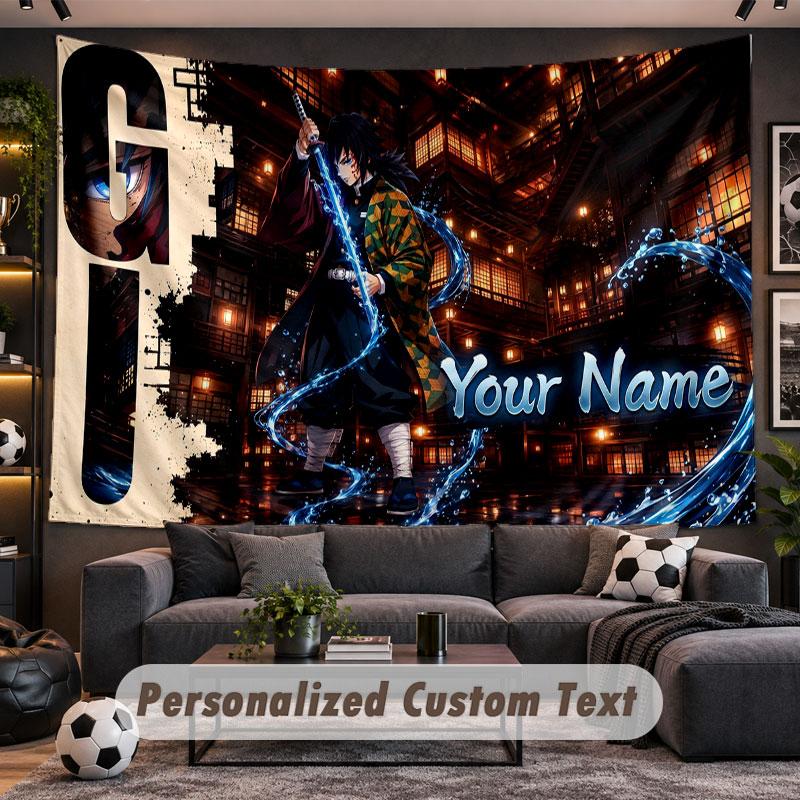 Wall Hanging Tapestry Custom NameDemon Slayer Pattern Personalized Printed Fabric Wall Decor