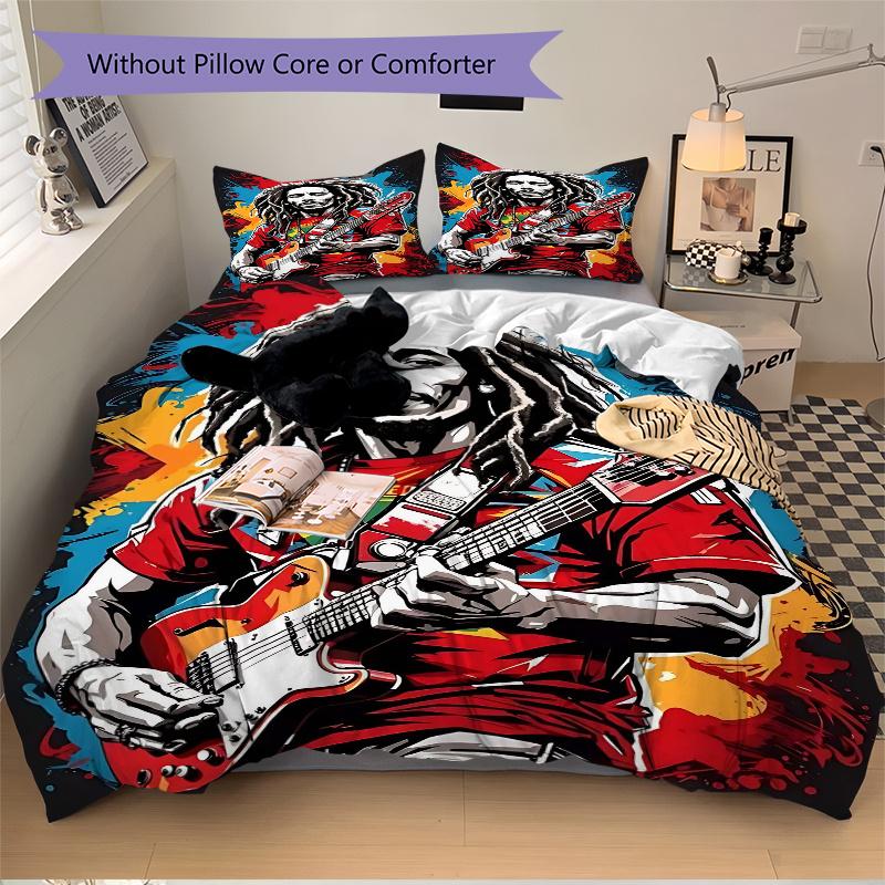 3pcs Vibrant Colors of Music Printed Bedding Set, Soft and Comfortable Quilt Cover for Bedroom, Guest Room (1 Duvet Cover + 2 Pillowcases, P