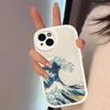 Японские волны Для IPhone 16 15 14 13 12 11 Pro Max Plus Ударопрочный Кожаный Мягкий Чехол для Телефона