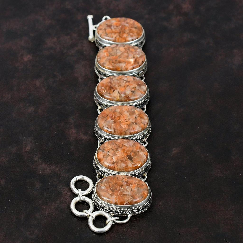 Браслет из солнечного камня, браслет из стерлингового серебра 925 пробы, драгоценный камень, винтажный браслет, изысканные ювелирные изделия, регулируемый браслет-цепочка, браслет ручной работы для подарка