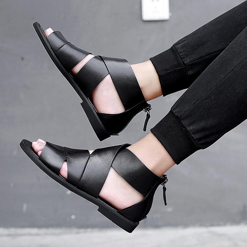 Модные, модные, дышащие, мужские сандалии, классические, черные, универсальные, британского стиля, для вечеринок на свежем воздухе, для отдыха, для мужчин, для ходьбы, размер 38-44