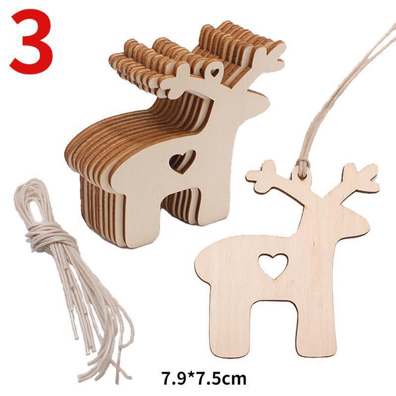 10Pcs/Bag Wooden Christmas Decorations Creative Christmas Tree Pendant Holiday Party Home DIY Decoration