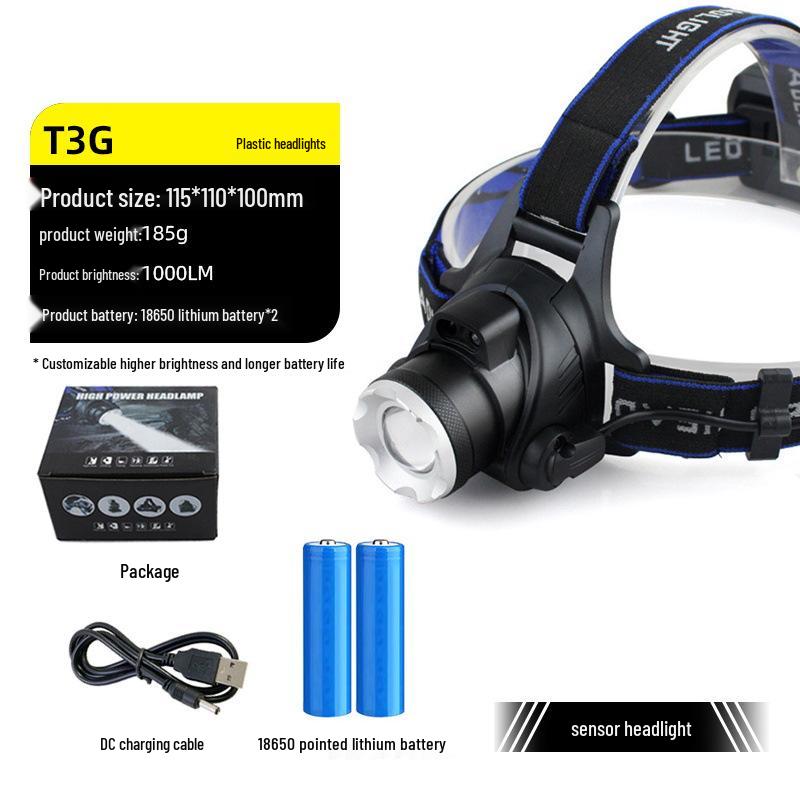 Светодиодный лазерный фонарь с двумя режимами света, перезаряжаемый налобный фонарь - Суперяркий, длительное время работы от аккумулятора, идеально подходит для ночной рыбалки