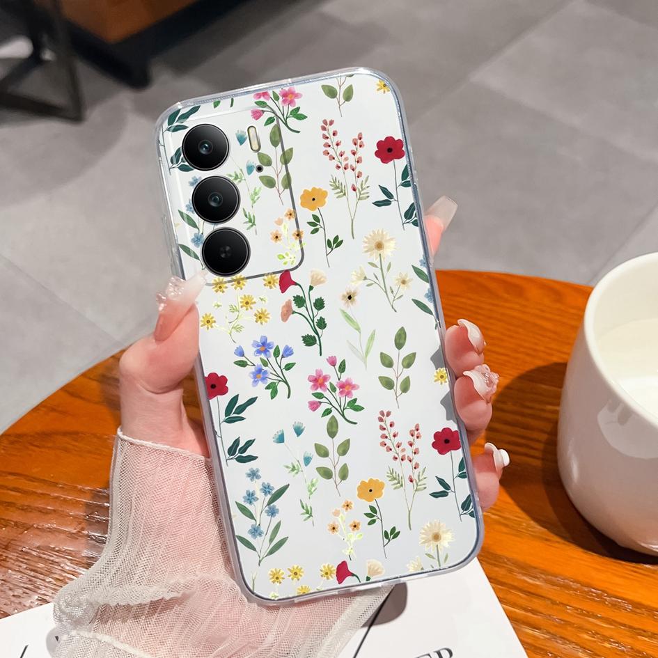 Для OPPO P1 Speed Realme C75 13+ Neo7 Find X8 Pro Reno 13 Pro 13F чехол для телефона Красивые цветы Прозрачный TPU силиконовый противоударный чехол для Oppo Capa