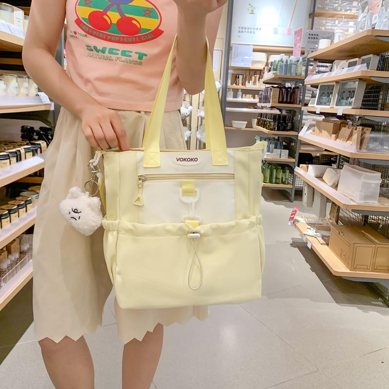 Girls Contrast Shoulder Bag Large Capacity Student Book Bag