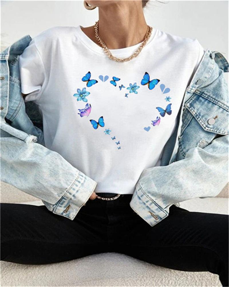 New Five Love Print Crewneck Hoodie for Women Clothes Graphic T Shirts Clothing Yk Tops Summer polyester fabric