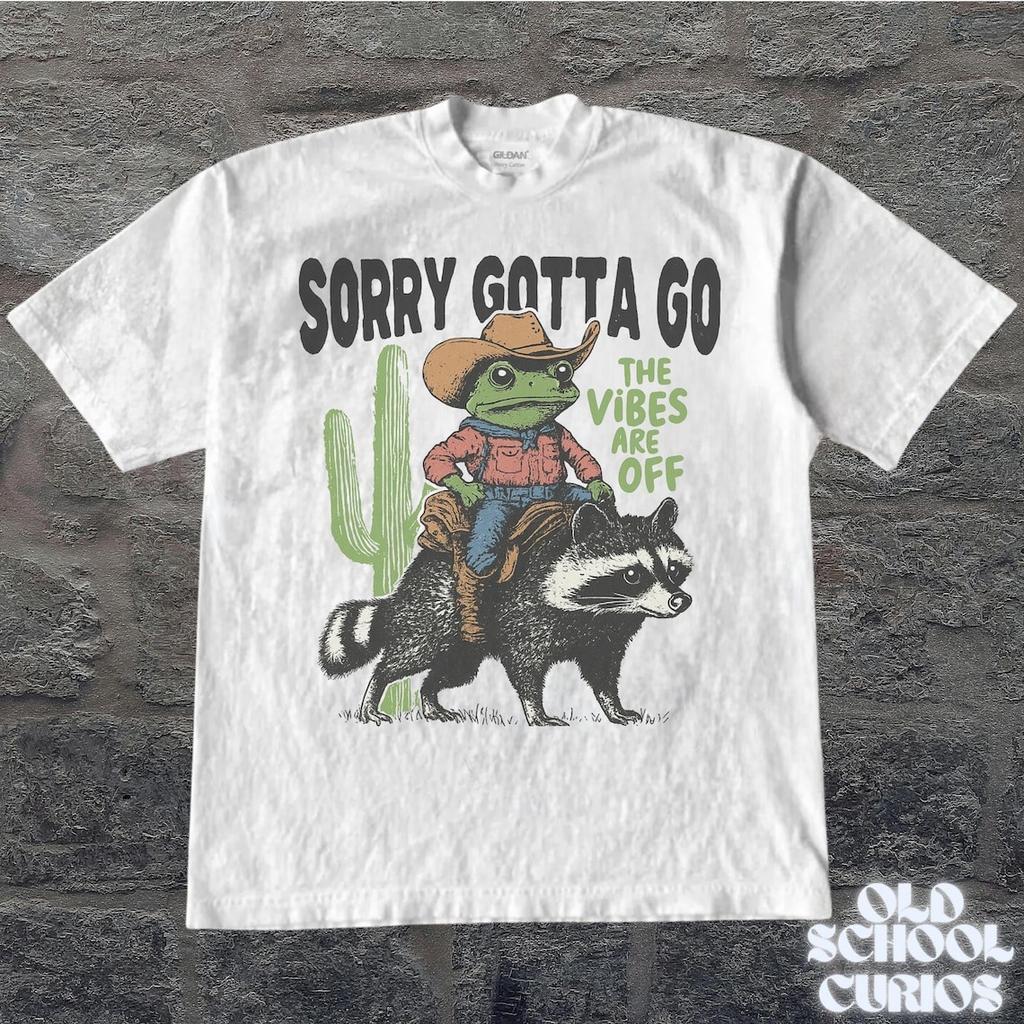 Retro 90s-style denim frog riding bear shirt, western-style T-shirt, animal Tee