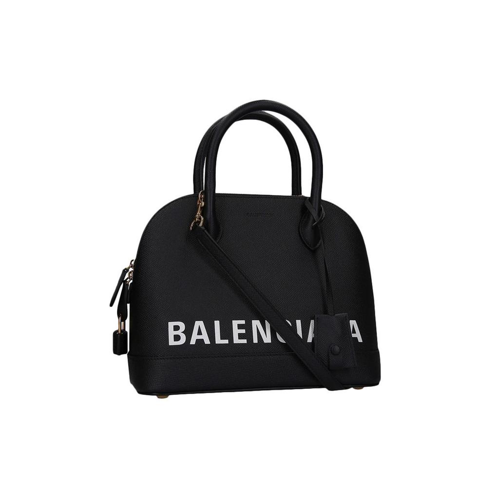 Balenciaga Ville Logo Print Leather Shell Bag Women Shoulder Bag Black 550645-0OTNM-1090