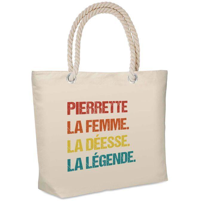 Sac de plage - PLANETEE - Pierrette Déesse Légende Vintage - Coton imprimé en France - Grande contenance - Anses solides