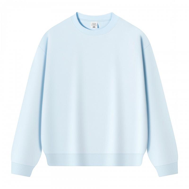 Mens Oversized Solid Color Heavyweight 400g Cotton-Blend Hoodless Sweatshirt Casual Round Neck Long Sleeve Fall